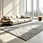 Modern grey area rug, embossed geometric chevron & diamond pattern, soft woven carpet with white fringes for home decor